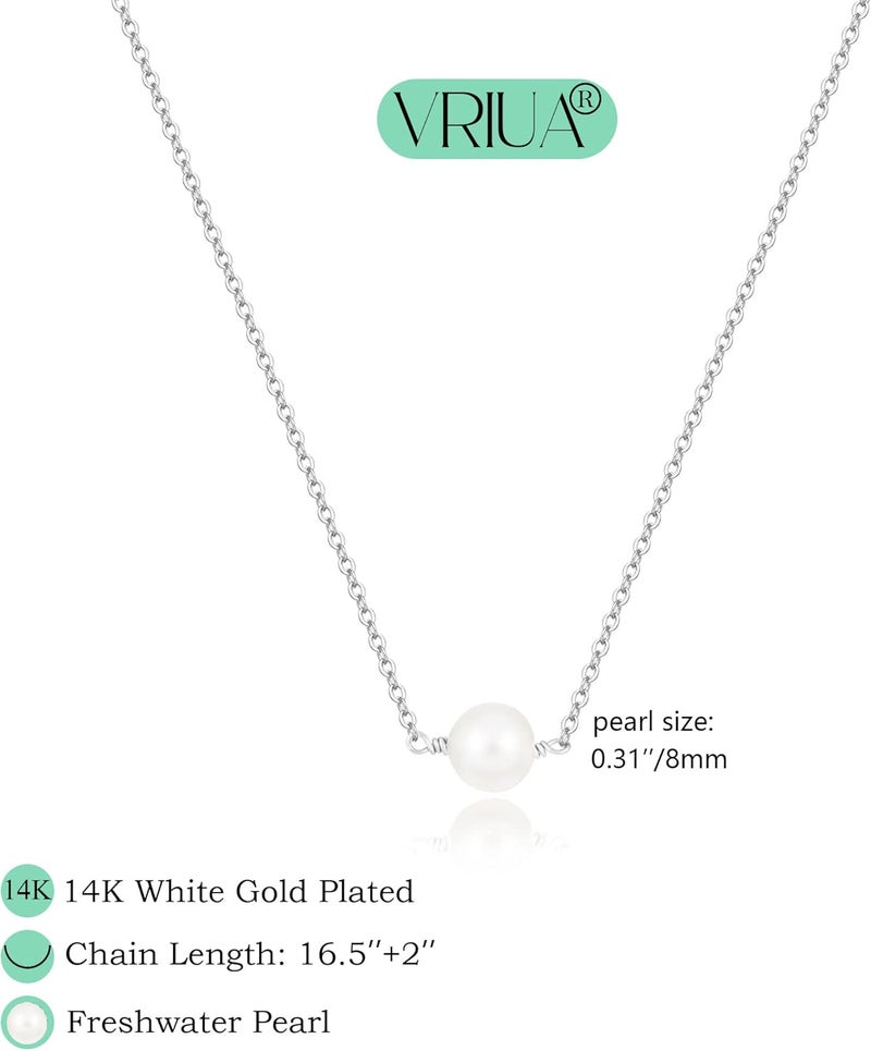 VRIUA Pearl Necklaces for Women - 14k Gold Plated Dainty Pearl Necklace with CZ Diamond Minimalist Wedding Bridal Jewelry Gift for Her - Image 4